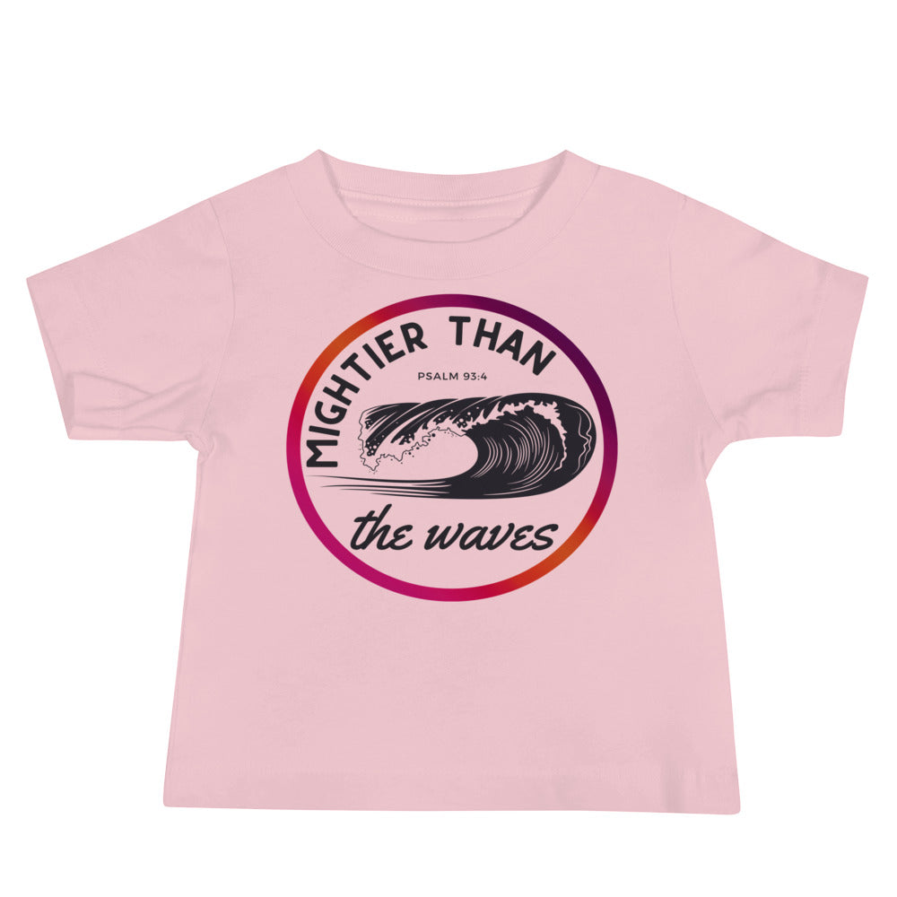 Baby Tee | Mightier than the waves | Psalm 93:4 | Sunset gradient