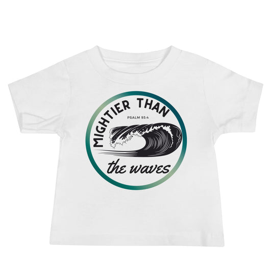 Baby Tee | Mightier than the waves | Psalm 93:4 | Teal gradient