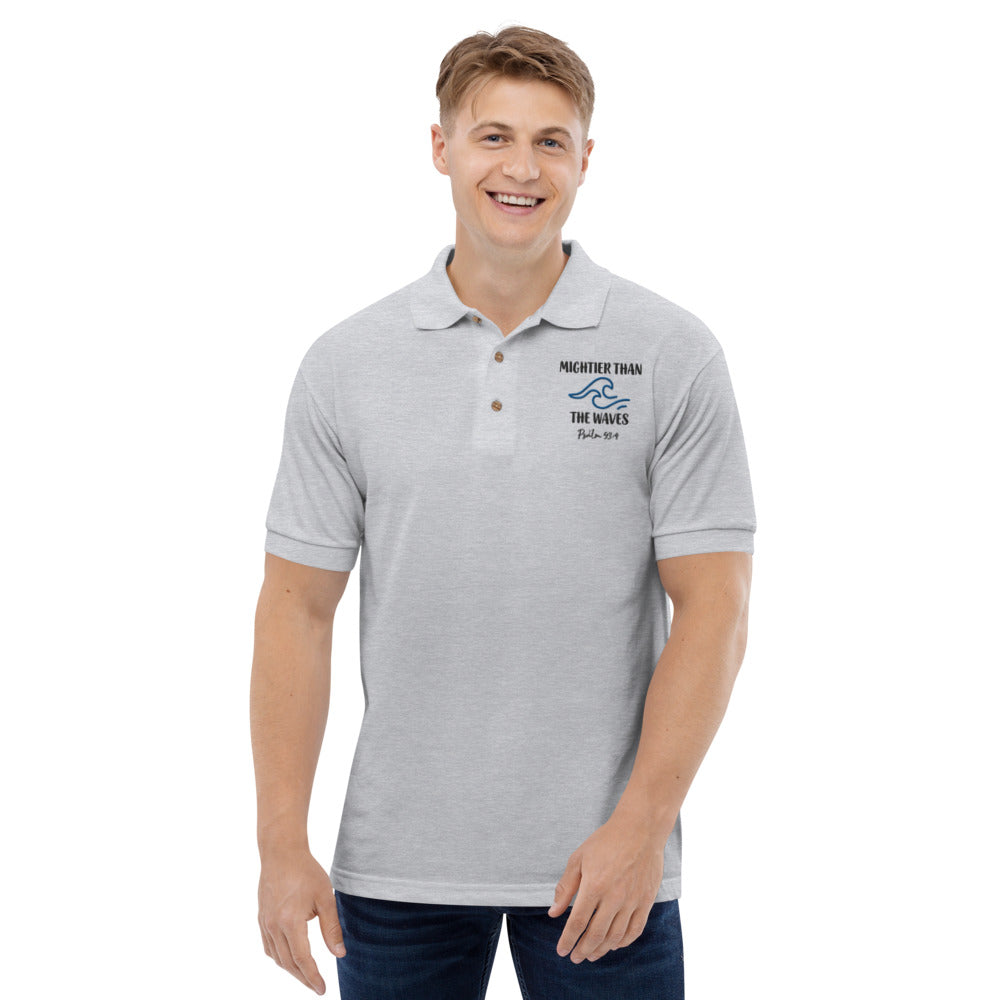 Men's Embroidered Polo Shirt | Mightier than the waves | Psalm 93:4