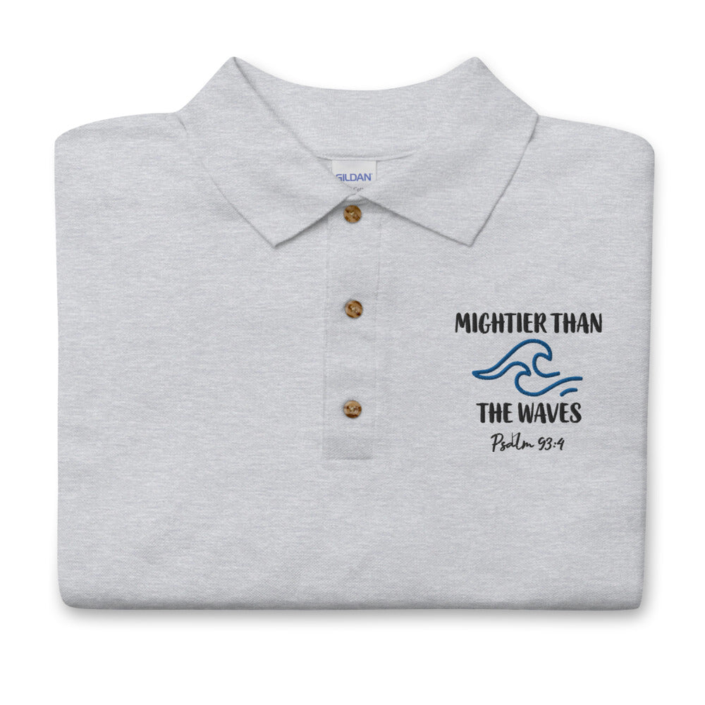 Men's Embroidered Polo Shirt | Mightier than the waves | Psalm 93:4