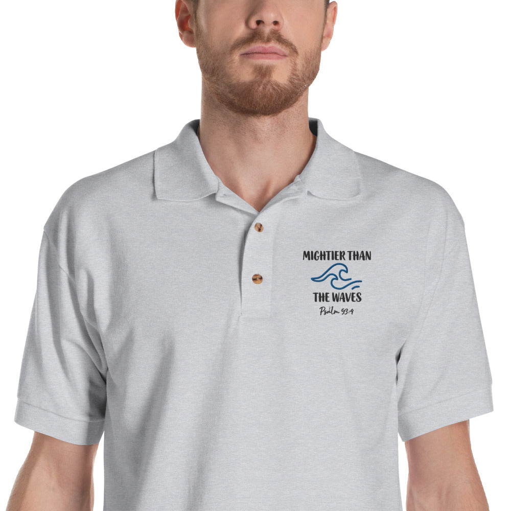 Men's Embroidered Polo Shirt | Mightier than the waves | Psalm 93:4