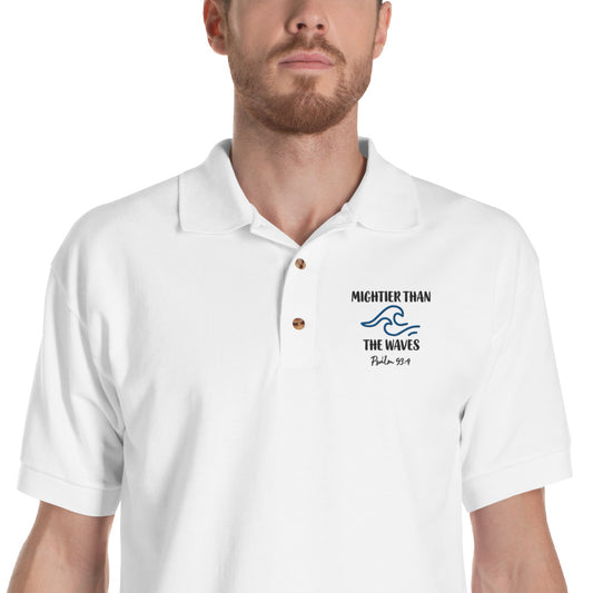 Men's Embroidered Polo Shirt | Mightier than the waves | Psalm 93:4