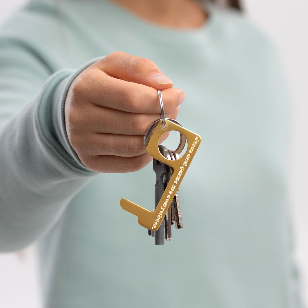 Engraved Brass Touch Tool Keychain | Jesus and germs are everywhere.