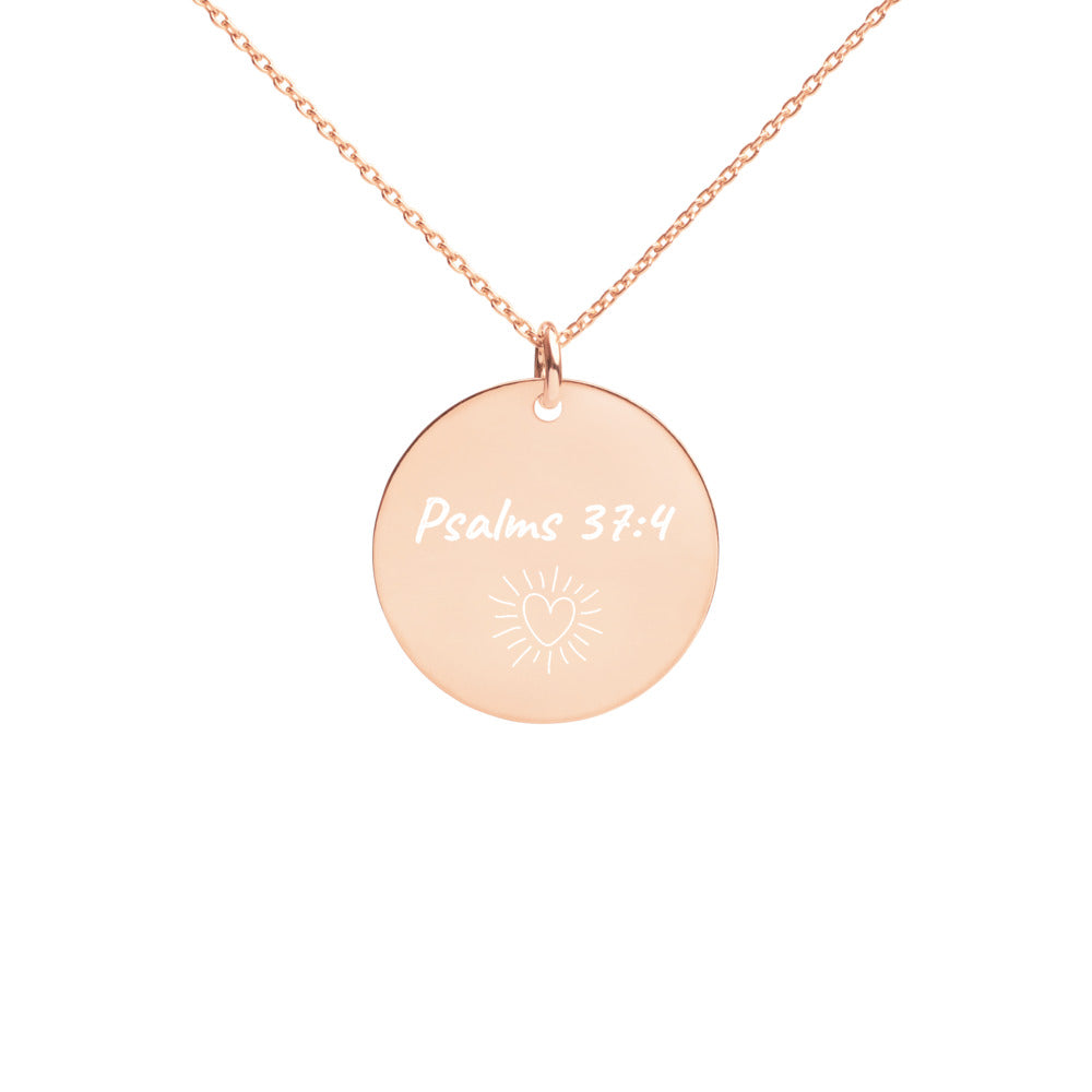 Engraved Silver Disc Necklace | Psalm 37:4 | Heart