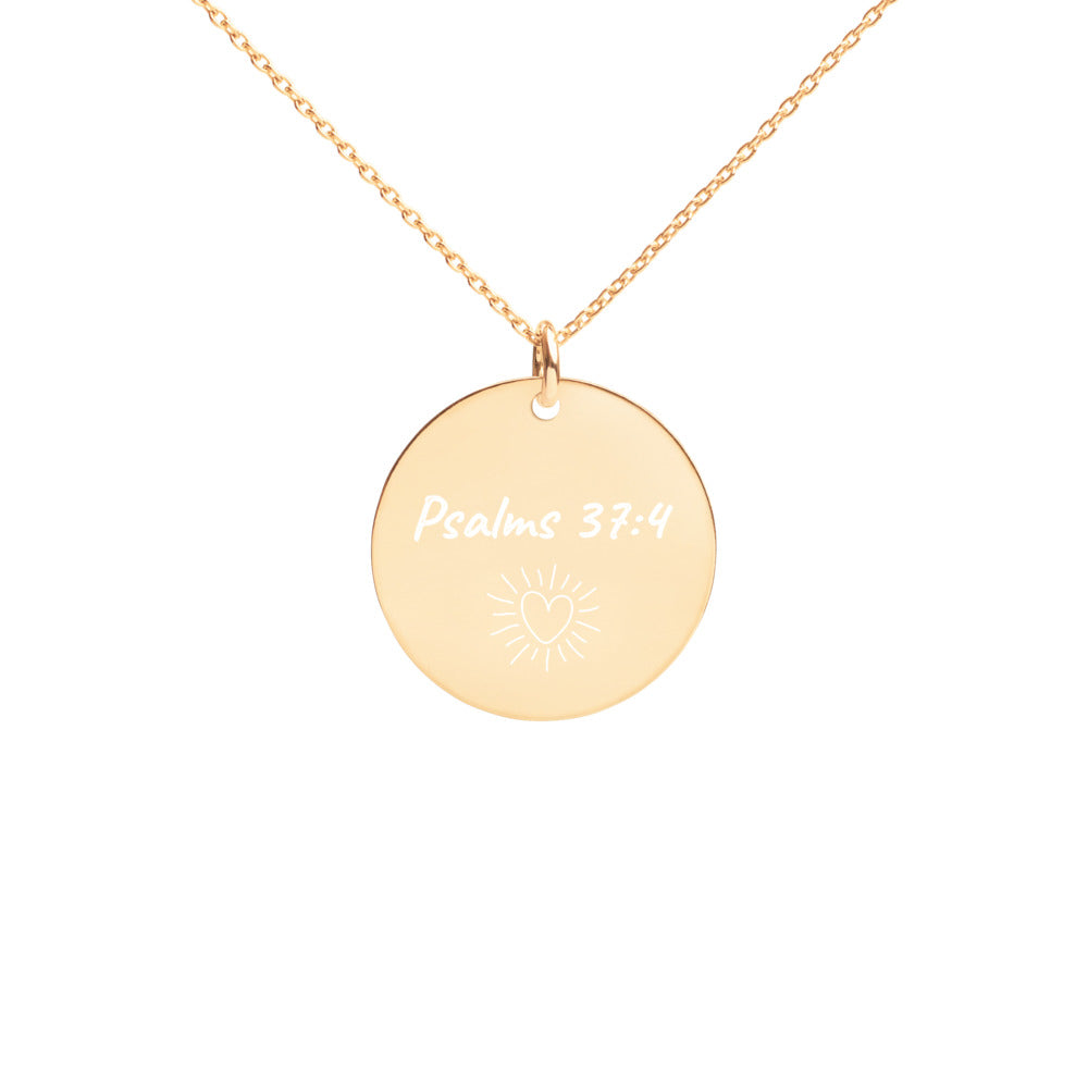 Engraved Silver Disc Necklace | Psalm 37:4 | Heart