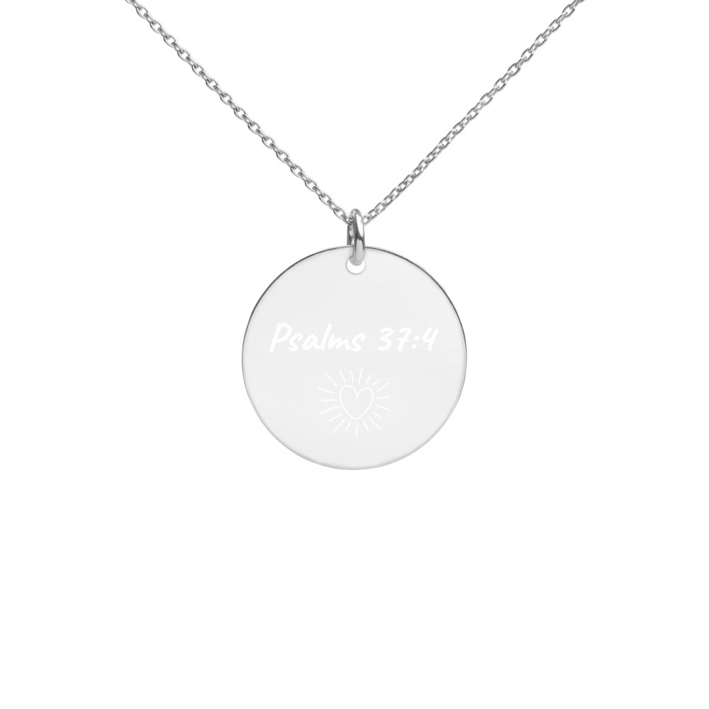 Engraved Silver Disc Necklace | Psalm 37:4 | Heart