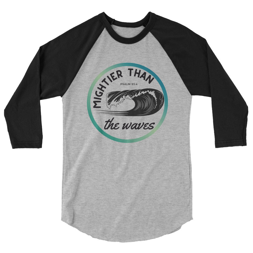 Women's 3/4 sleeve | Mightier than the waves | Psalm 93:4 | Teal gradient