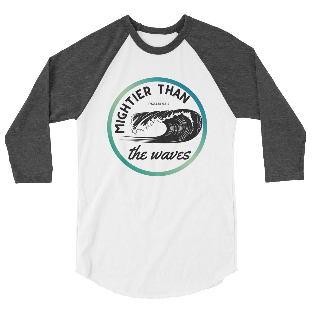 Women's 3/4 sleeve | Mightier than the waves | Psalm 93:4 | Teal gradient