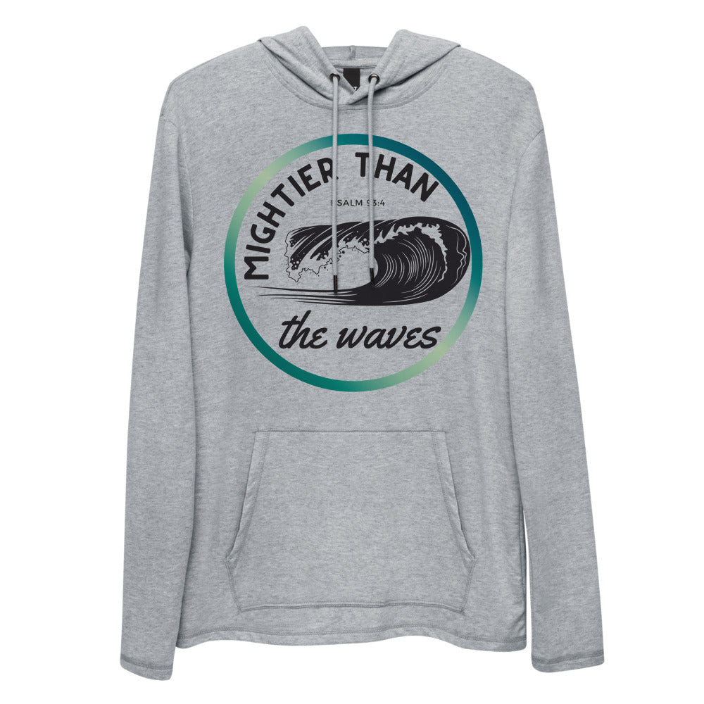 Women's Lightweight Hoodie | Mightier than the waves | Psalm 93:4 | Teal geadient