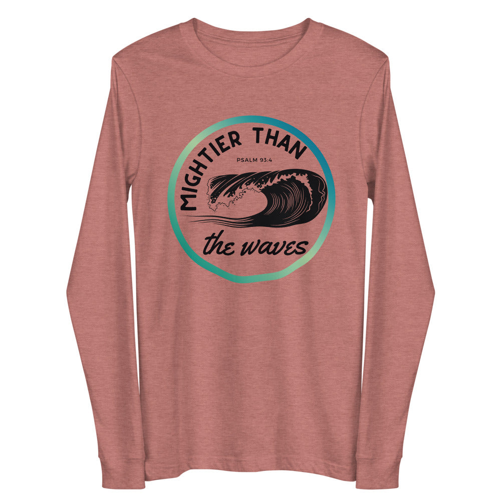 Women's Long Sleeve | Mightier than the waves | Psalm 93:4 | Teal gradient