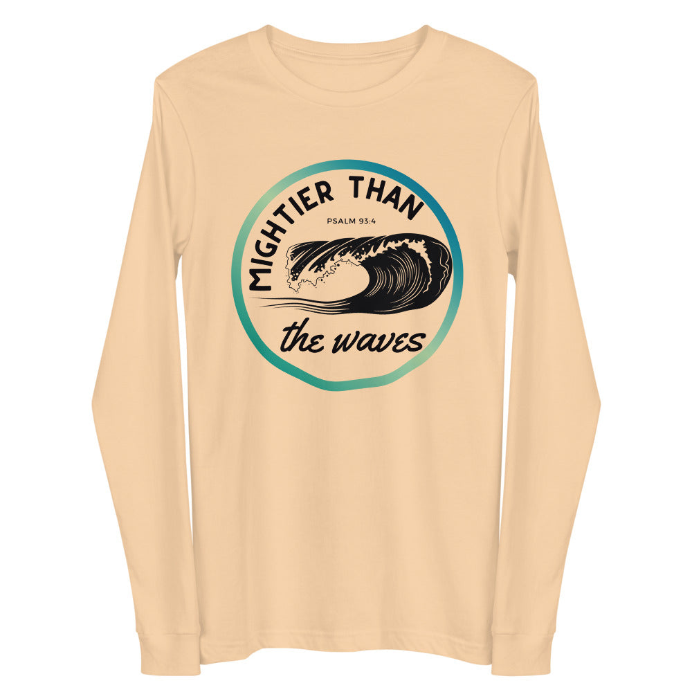 Women's Long Sleeve | Mightier than the waves | Psalm 93:4 | Teal gradient