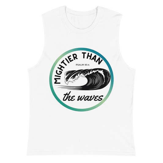 Women's Muscle Shirt | Mightier than the waves | Teal gradient | Psalm 93:4