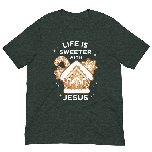 Life Is Sweeter w/ Jesus | Gingerbread Home | Women's T-Shirt