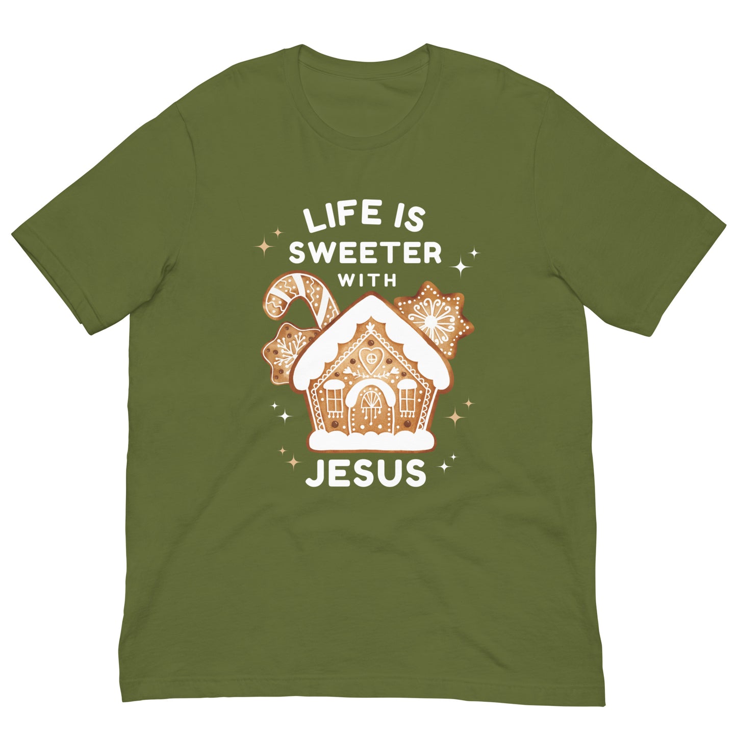 Life Is Sweeter w/ Jesus | Gingerbread Home | Women's T-Shirt