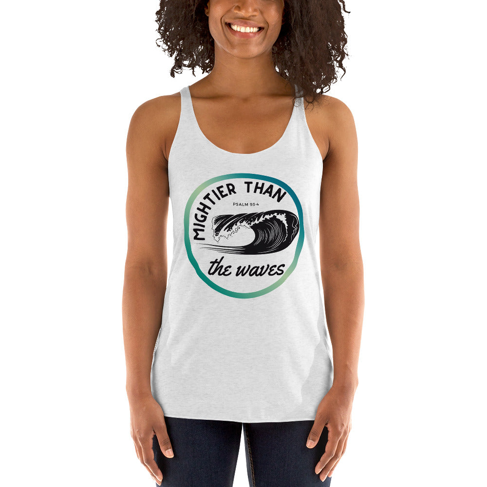 Women's Racerback Tank | Mightier than the waves | Teal gradient | Psalm 93:4