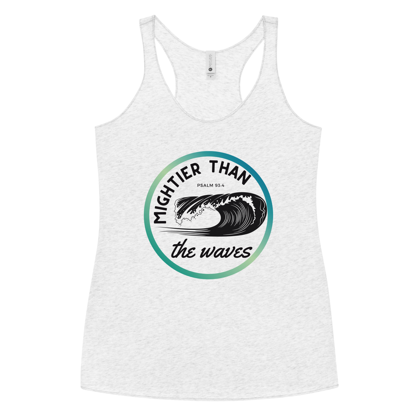 Women's Racerback Tank | Mightier than the waves | Teal gradient | Psalm 93:4