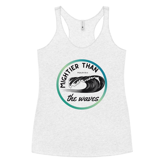 Women's Racerback Tank | Mightier than the waves | Teal gradient | Psalm 93:4