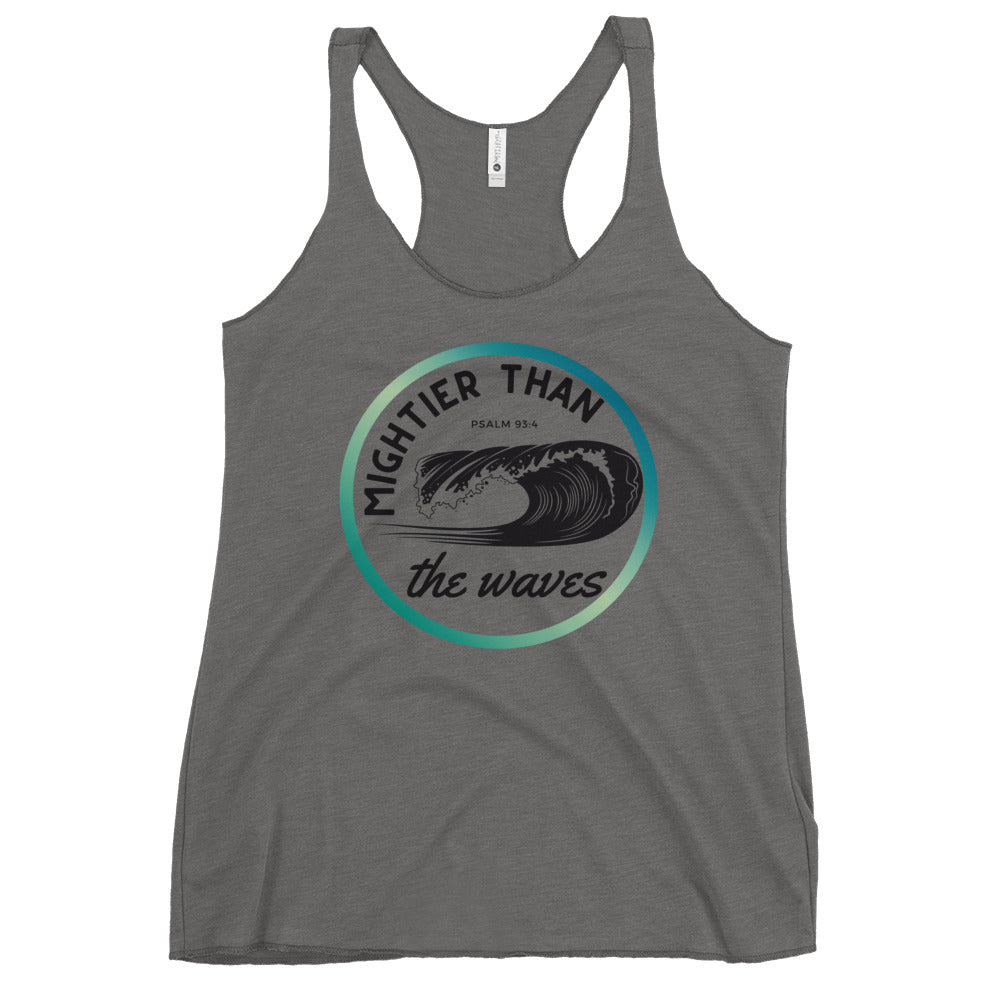 Women's Racerback Tank | Mightier than the waves | Teal gradient | Psalm 93:4