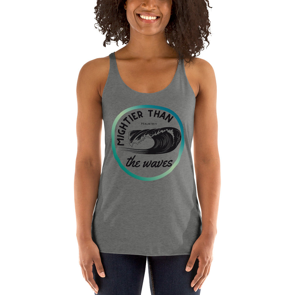 Women's Racerback Tank | Mightier than the waves | Teal gradient | Psalm 93:4