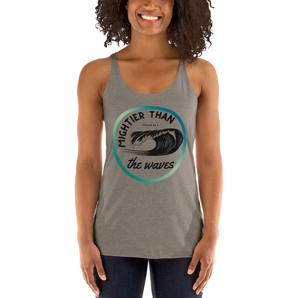 Women's Racerback Tank | Mightier than the waves | Teal gradient | Psalm 93:4