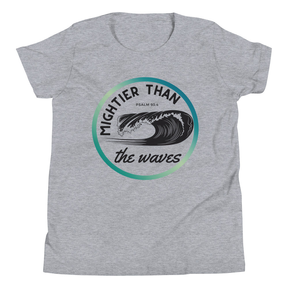 Youth T-Shirt | Mightier than the waves | Psalm 93:4 | Teal gradient