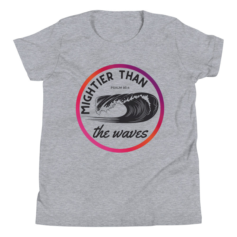 Youth T-Shirt | Mightier than the waves | Psalm 93:4 | Sunset gradient