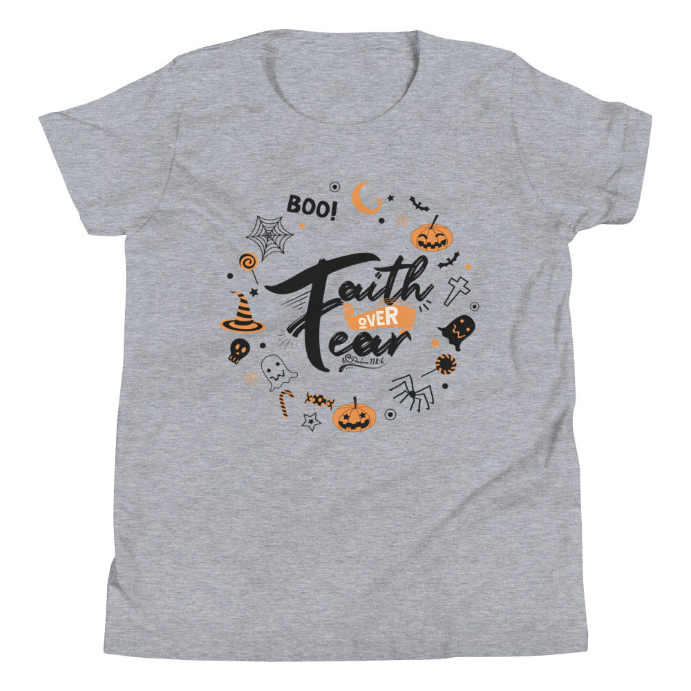 Youth T-Shirt | Halloween wreath | Faith over Fear