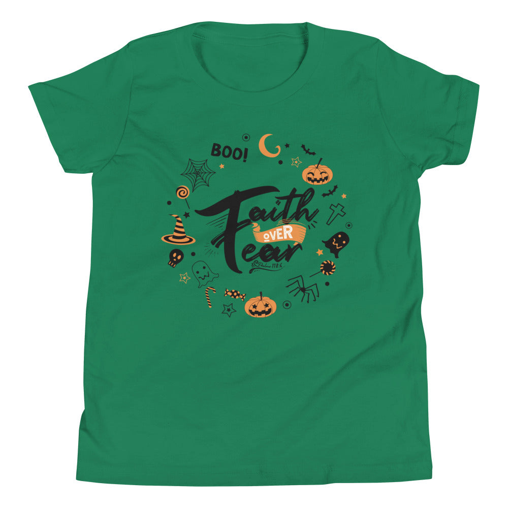 Youth T-Shirt | Halloween wreath | Faith over Fear