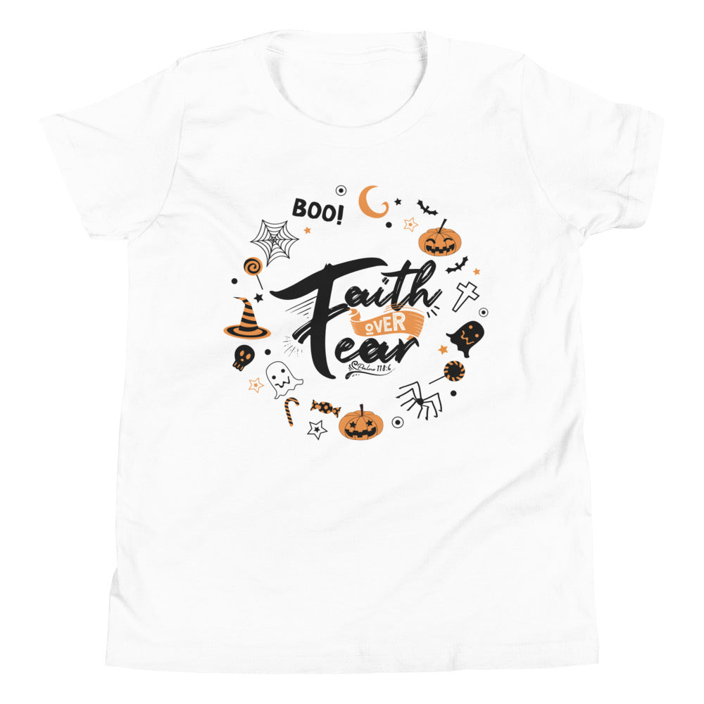 Youth T-Shirt | Halloween wreath | Faith over Fear