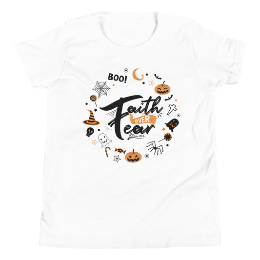 Youth T-Shirt | Halloween wreath | Faith over Fear